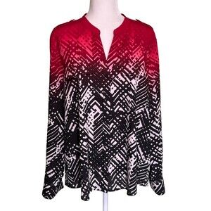 Calvin Klein Womens Red & Black Button Up Blouse Top Career Office to Evening XL